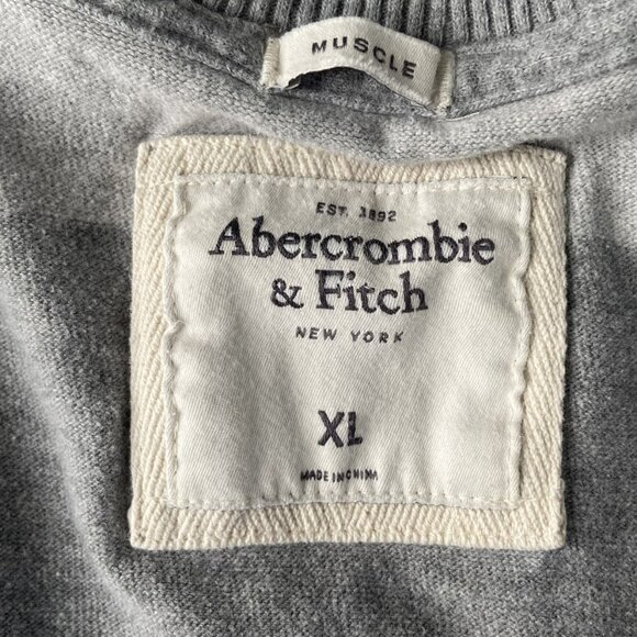 Vintage Y2K Abercrombie & Fitch Gray Stripe Moose Muscle Crewneck Sweater Men XL - Picture 4 of 8